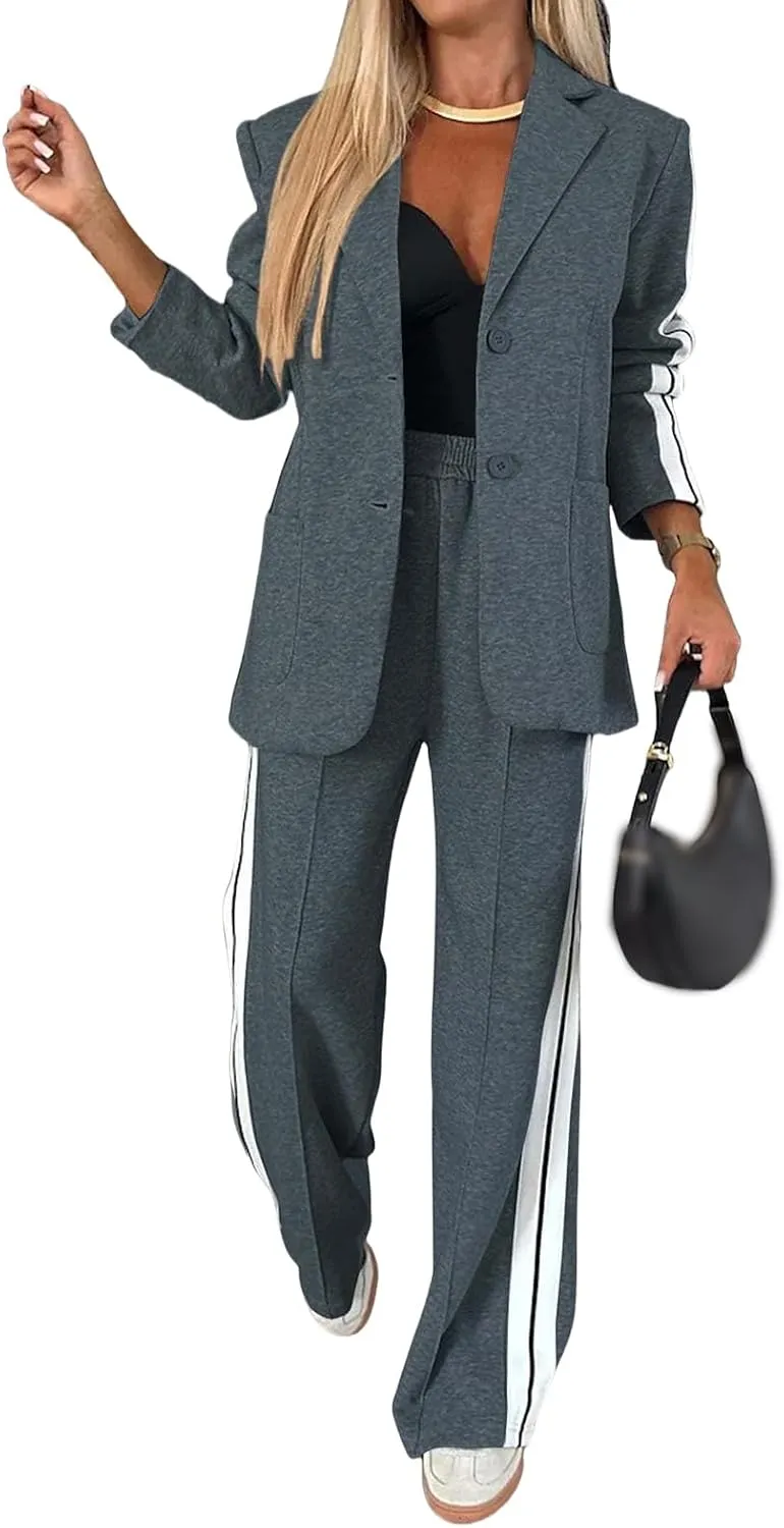 Womens Suits 2 Piece Set Oversized Jacket Wide Leg Pants Suits Casual Business Dressy Sets Professional Work Clothes