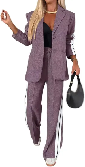 Womens Suits 2 Piece Set Oversized Jacket Wide Leg Pants Suits Casual Business Dressy Sets Professional Work Clothes