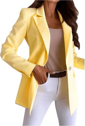 Women's Summer Blazer Button Long Sleeve Pocket Lapel Elegant Trendy Convenient Soft Comfy Fashion Lightweight