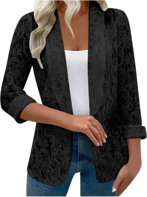 Women's Summer Blazer Lapel 3/4 Sleeve Dressy Casual Business Convenient Soft Comfy Stylish Work Suit