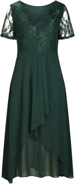 Womens Summer Dress Chiffon V Neck Floral Print Sundress Hollow A-Line Midi Dress Semi Formal Fit Skirts Outfits