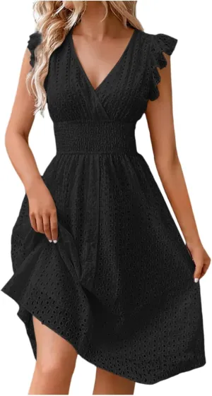 Womens Summer Dresses 2025 Sexy V Neck High Waist Beach Cover Ups Travel Vacation 2025 Summer Outfits Swing Flowy Skirt