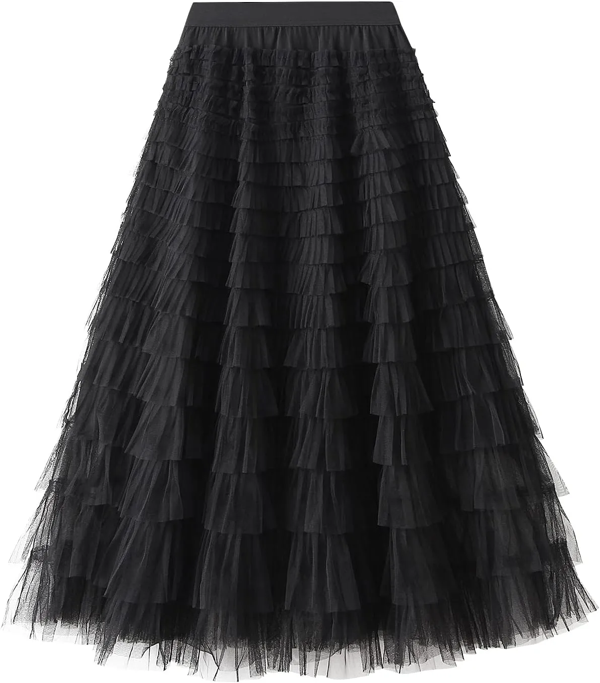 Women's Tulle Long Skirt Elastic Waist Mesh Pleated Maxi Skirt Ruffle Tiered Layered Tulle Tutu Skirt Cake Skirt