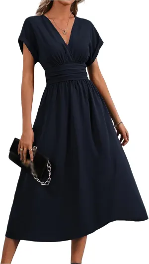 Womne's Dresses A Line Cap Sleeve V Neck High Waist Ruffle Maxi Dress Elegant Flowy Swing Dress Summer Sundress 2025