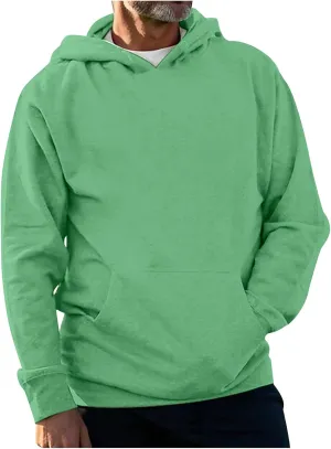 Ymosrh Men's Hoodie Pullover Solid Color Long Sleeve Drawstring Casual Hooded Sweatshirts Men's, M-4XL