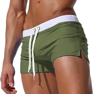 ZEFOTIM Mens Swim Shorts Drawstring Quick Dry Solid Color Trunk Beach Fun Swim Suit with Pockets