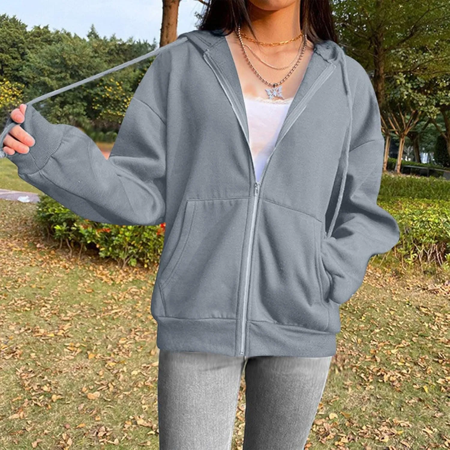 Zip Up Hoodies for Women Fall Jacket Hooded Pullover Tops Zipper Sweatshirt Y2k Clothes with Pockets Coat